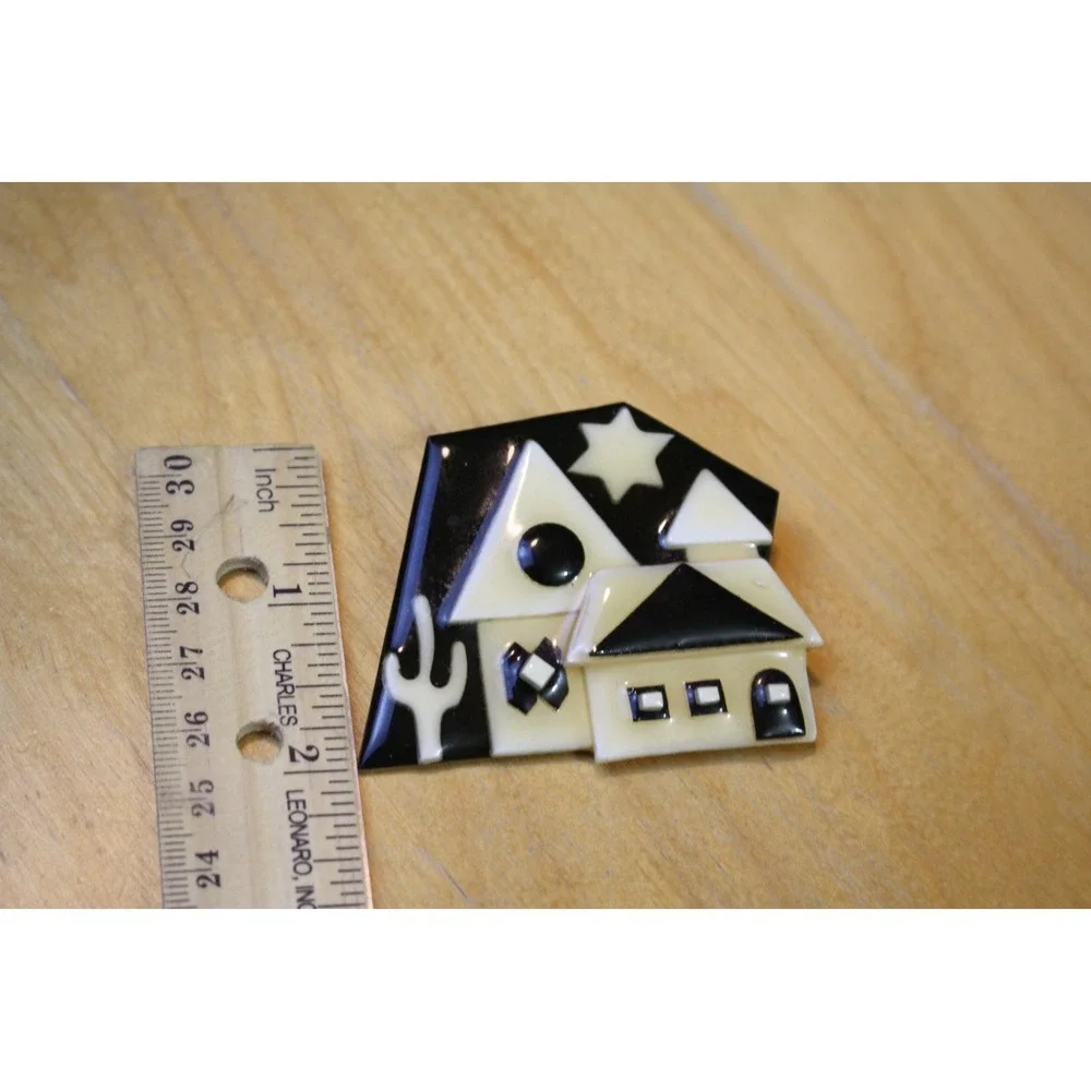 Vintage Lucinda House Pin Handcrafted Brooch Art Deco Cactus Star Collectible